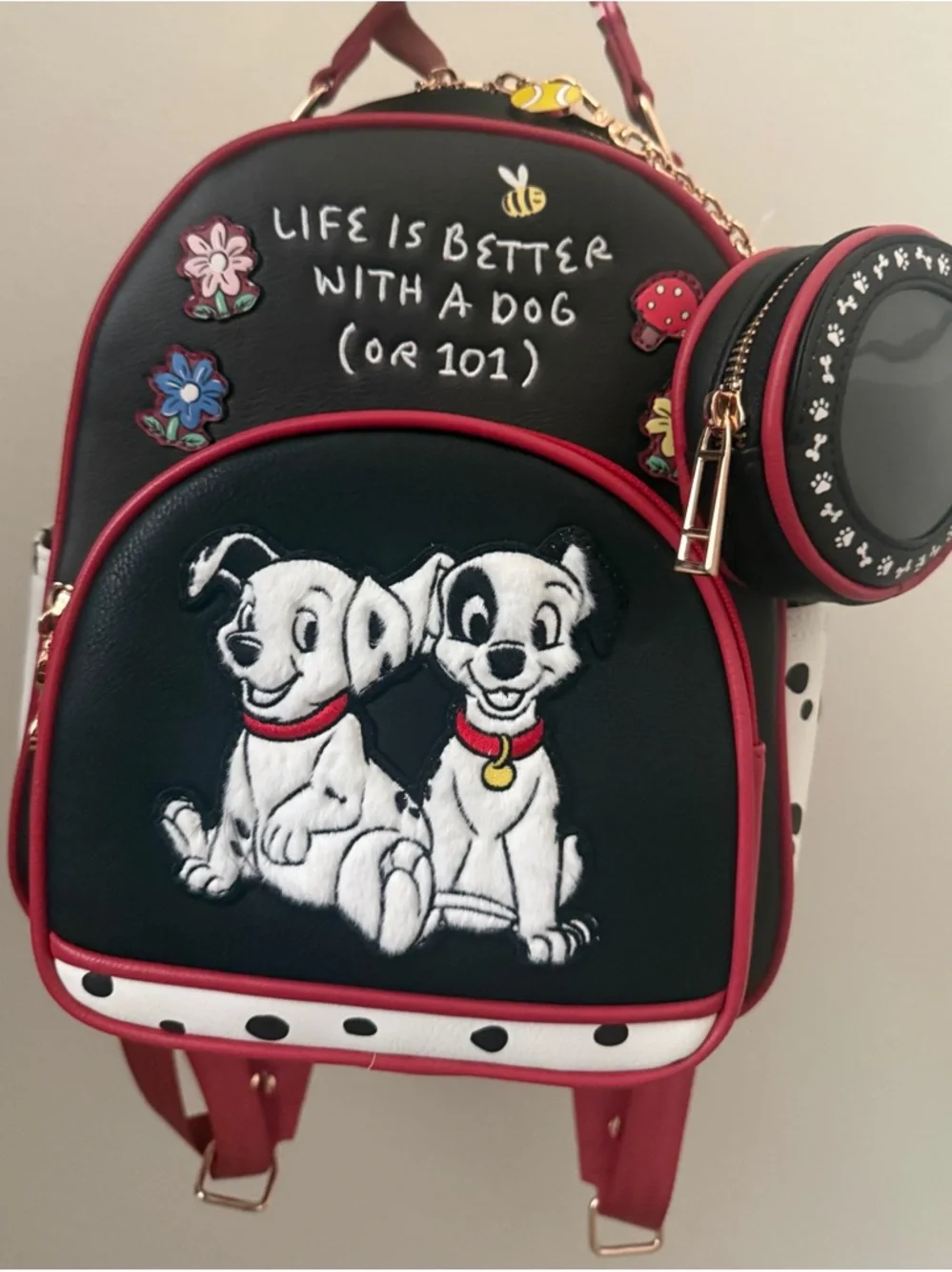 Disney Black and Red 101 Dalmatians Dog Applique Mini Backpack